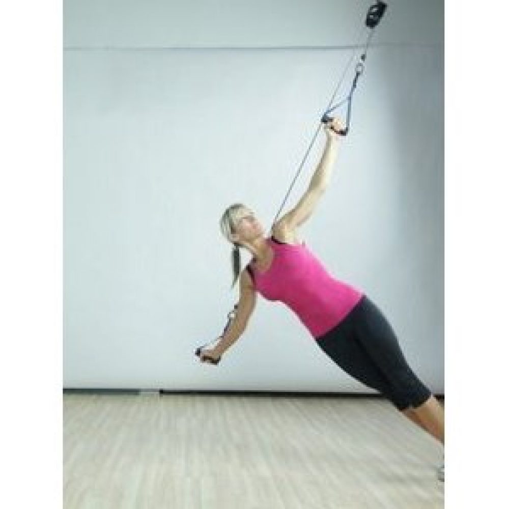 The Human Trainer Rotational Pulley is a bodyweight suspension trainer that provides unlimited range of motion and is designed for all fitness levels.