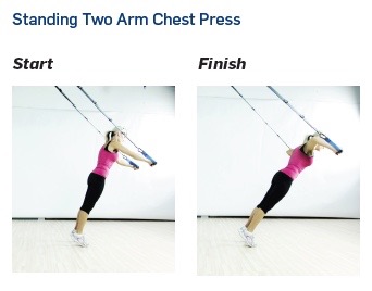 The Human Trainer Standing Chest Press is an upper body exercise that targets the shoulders, chest and arms.